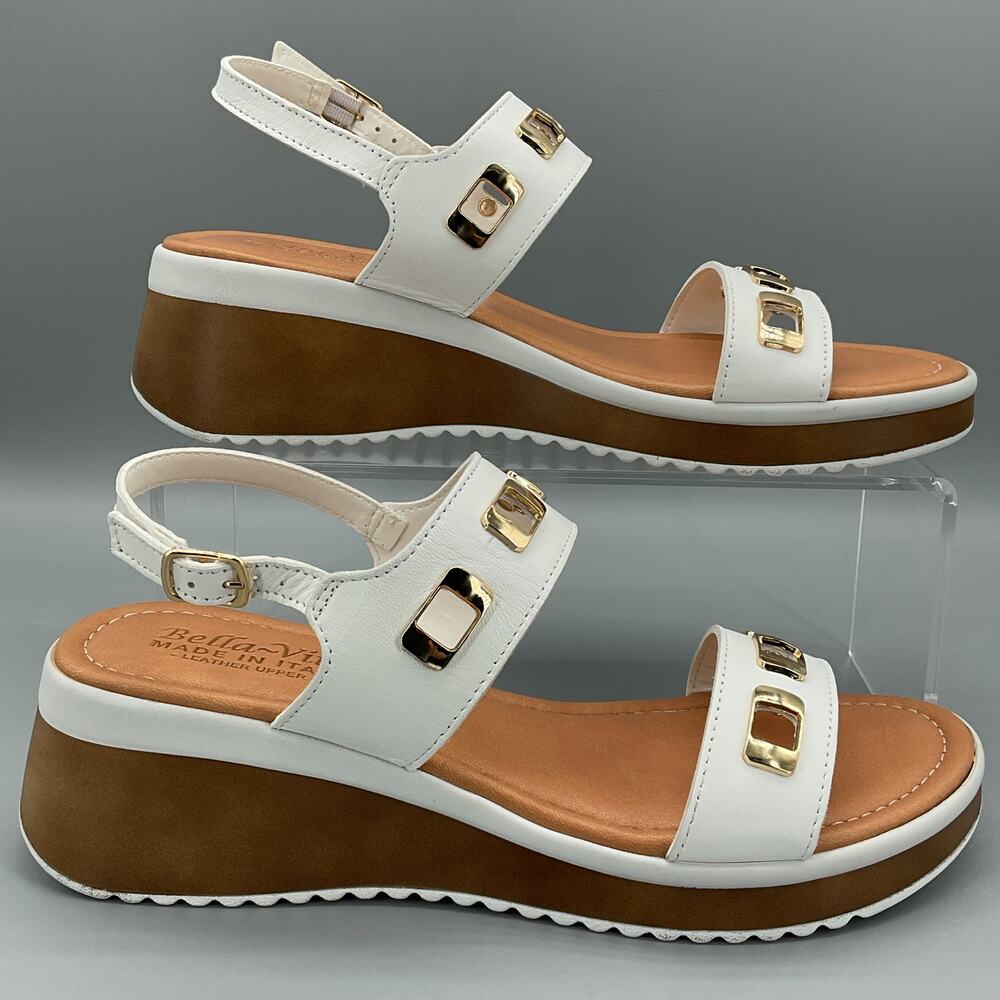 NEW Bella Vita Women’s Italy Wedge Sandals White Size 9N